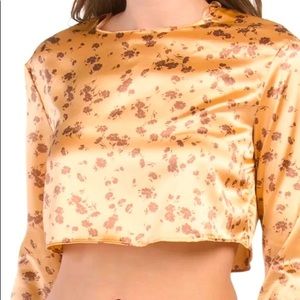 Zara cropped satin long sleeve top, brown flowers